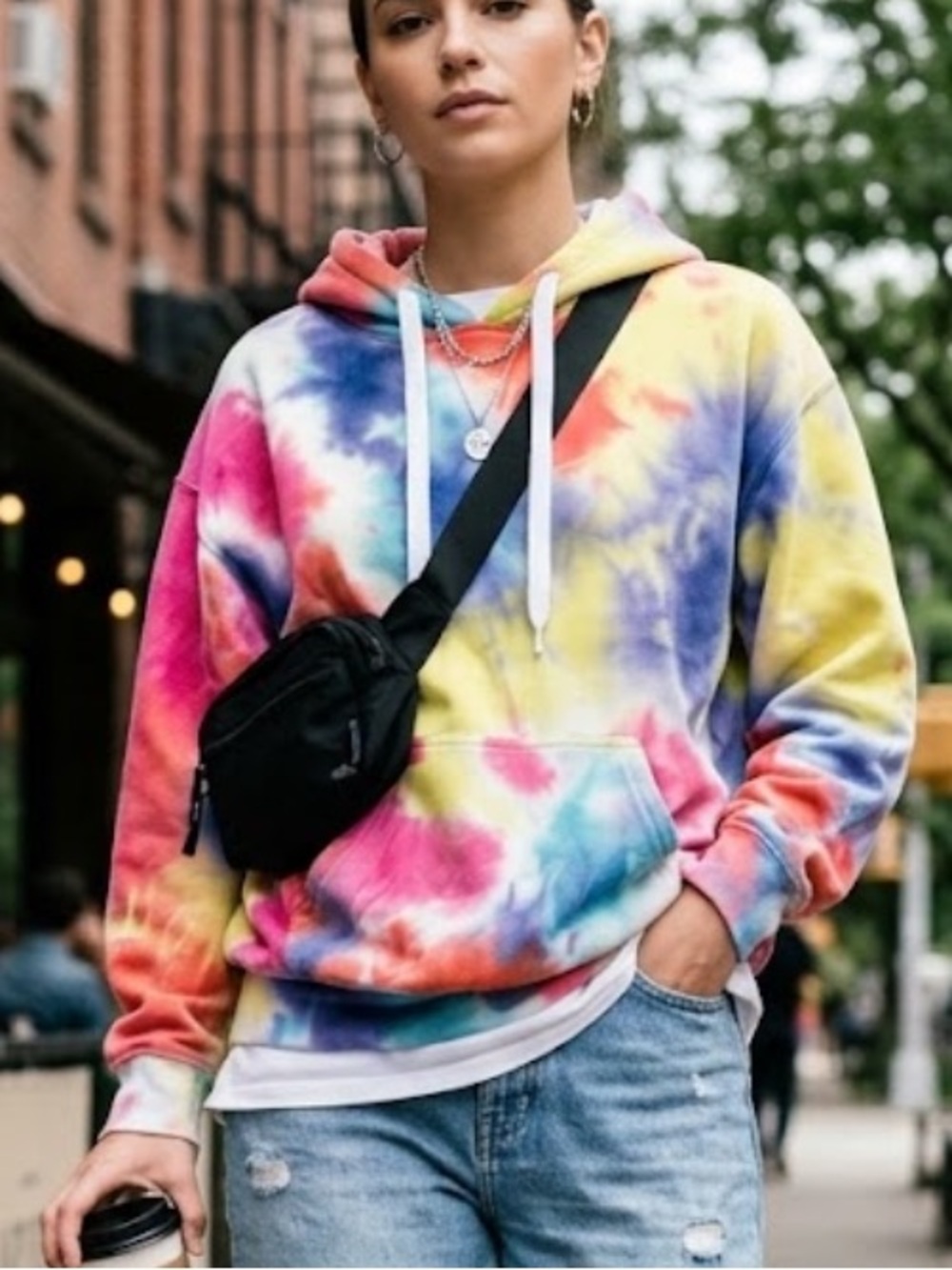 NWOT SWS Active Best Ever Hoodie Medium Rainbow Tie Dye Fleece Lined Pullover M